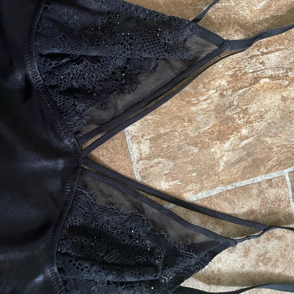 Black Lace-Trim Satin slip dress